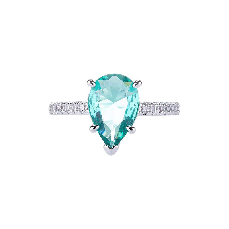 Light Luxury Temperament Socialite Ring Women'S Exquisite Zircon Drop-Shaped Emerald Ring