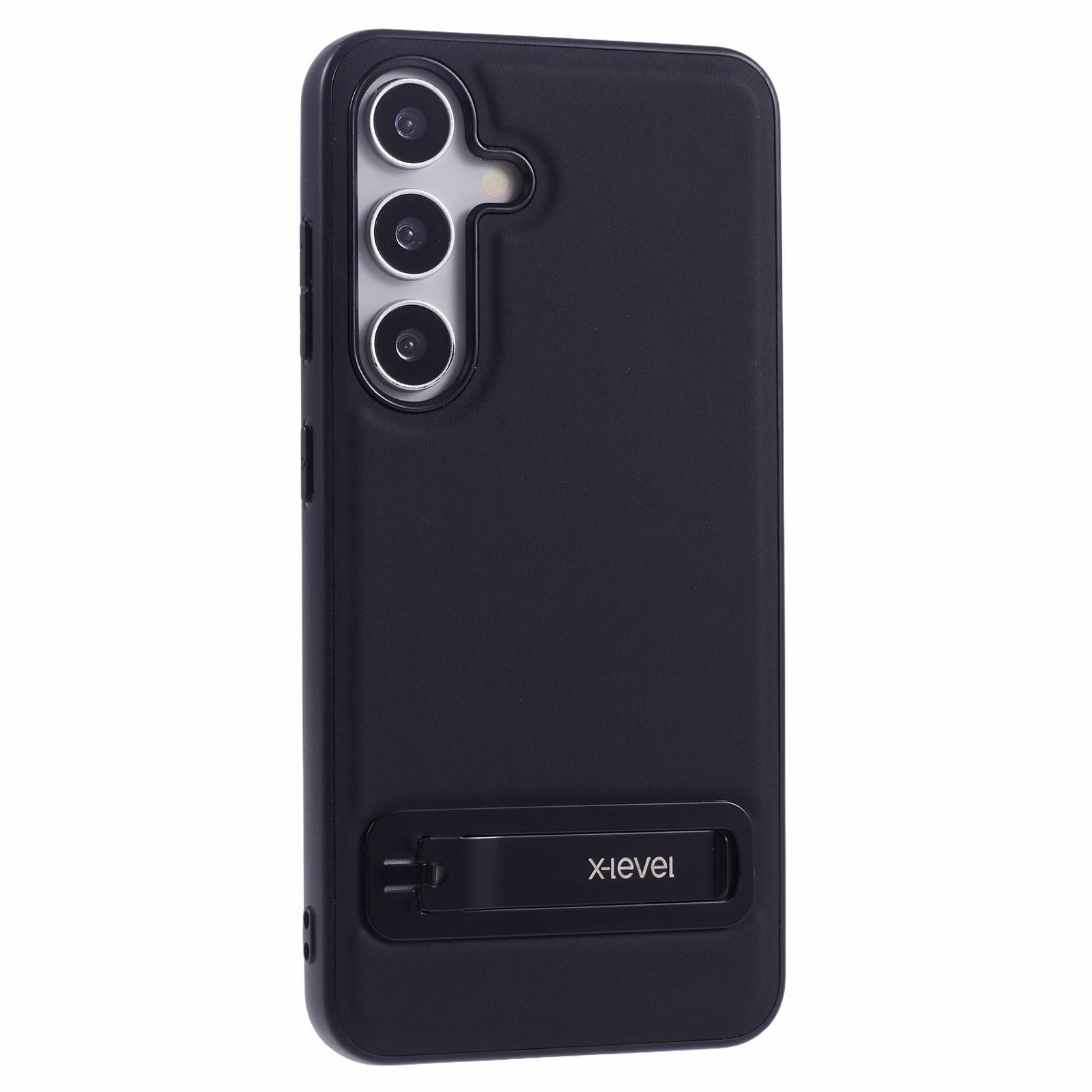 

X-LEVEL Чехол для телефона Samsung Galaxy S25 с покрытием из кожи, задняя крышка из ПК и ТПУ с металлическим держателем A