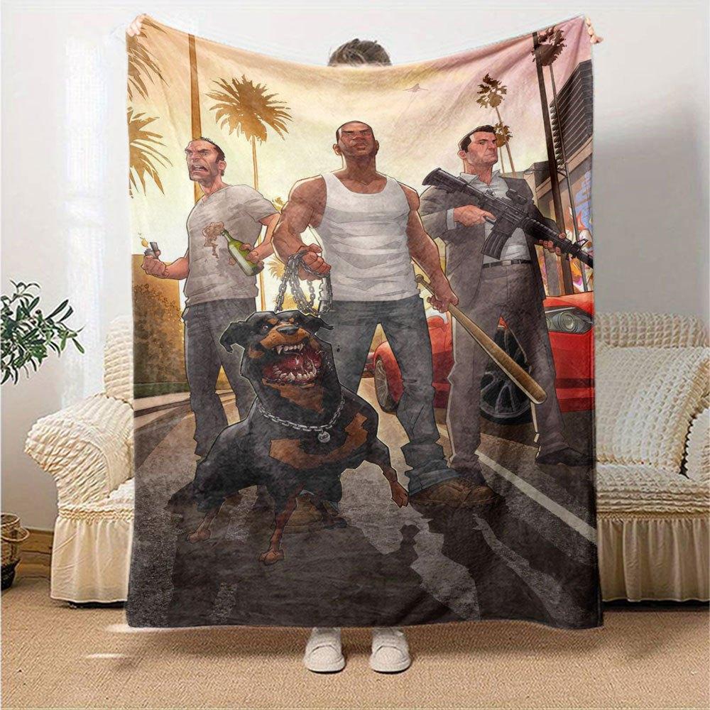 1pc Grand Theft Auto Soft Flannel Blanket with Designer Print A Cozy Blanket for All Seasons, Perfect for the Couch, Bed, Office
