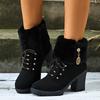 New autumn and winter Martin boots  British high-heeled turned rhinestone short boots thick heel thickened velvet  boots