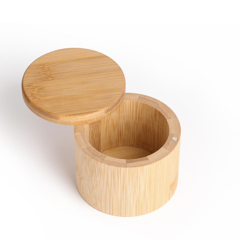 Bamboo Condiment Box Salt Seasoning Jars Pepper Jar Magnetic Rotating with Cover Sugar Container Holder Lid Function Multi Bowls