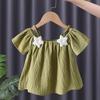 Summer Kids Cute Printing T-shirts Girls Off Shoulder Sling Loose Short Sleeve Star T-Shirt Baby Shirt Solid Color Top