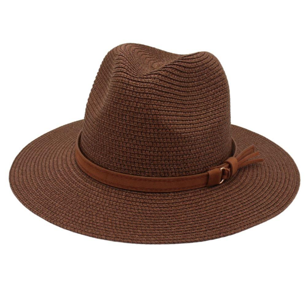 Casual Straw Woven Hat Uv Protection Breathable Beach Panama Hat Wide Brim Soft Fedora Sun Hat