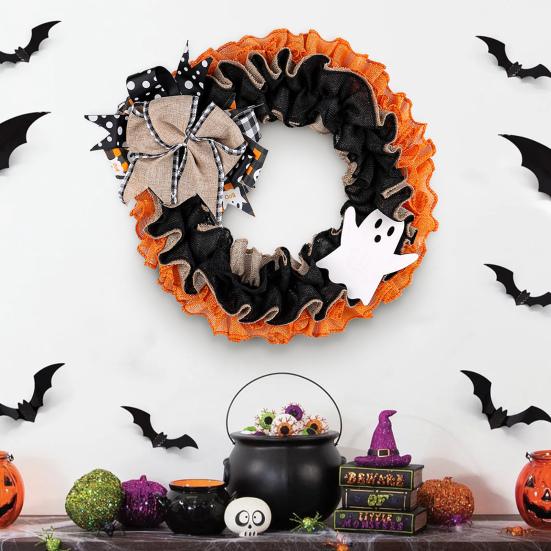 

Halloween Ghost Wreath Front Door Linen Bow Ghost Decoration Festive Atmosphere Prop