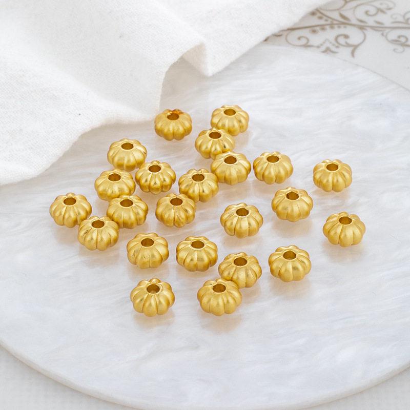 18k Matte Gold Frosted Pumpkin Spacer Beads for DIY Jewelry