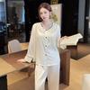 New Spring Ice Silk Long-sleeved Pajamas Set High-end French Sweet Lace Loungewear Women
