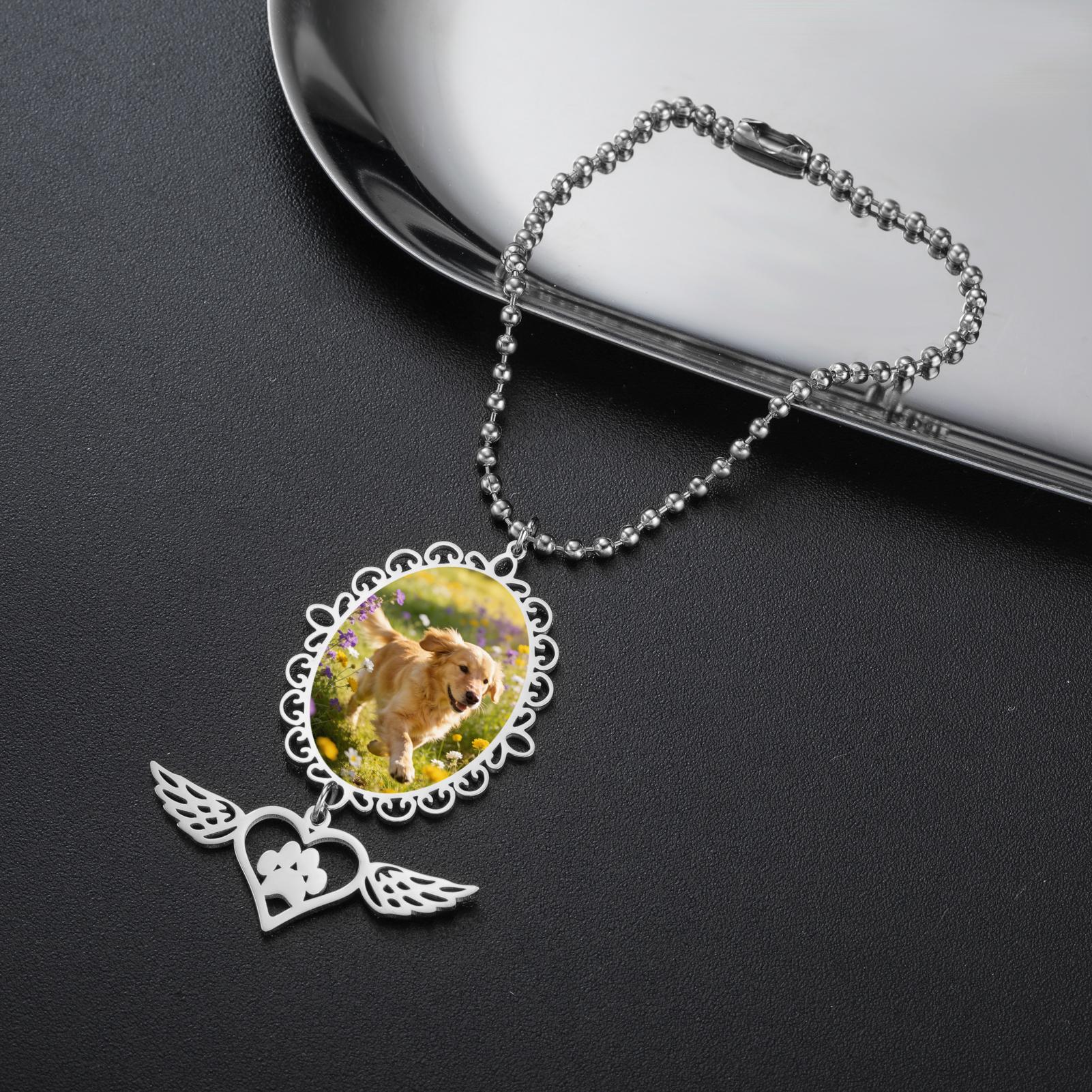 

Customized Photo Car Pendant Rearview Mirror Pendant Stainless Steel Jewelry Love Wings Ornament Accessories Family Trend Gifts