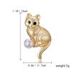 Cartoon Cute Green Eyes Cat Brooches For Women Men Vintage Simple Playing Imitation Pearl Ball Little Kitten Animal Pins Jewelry