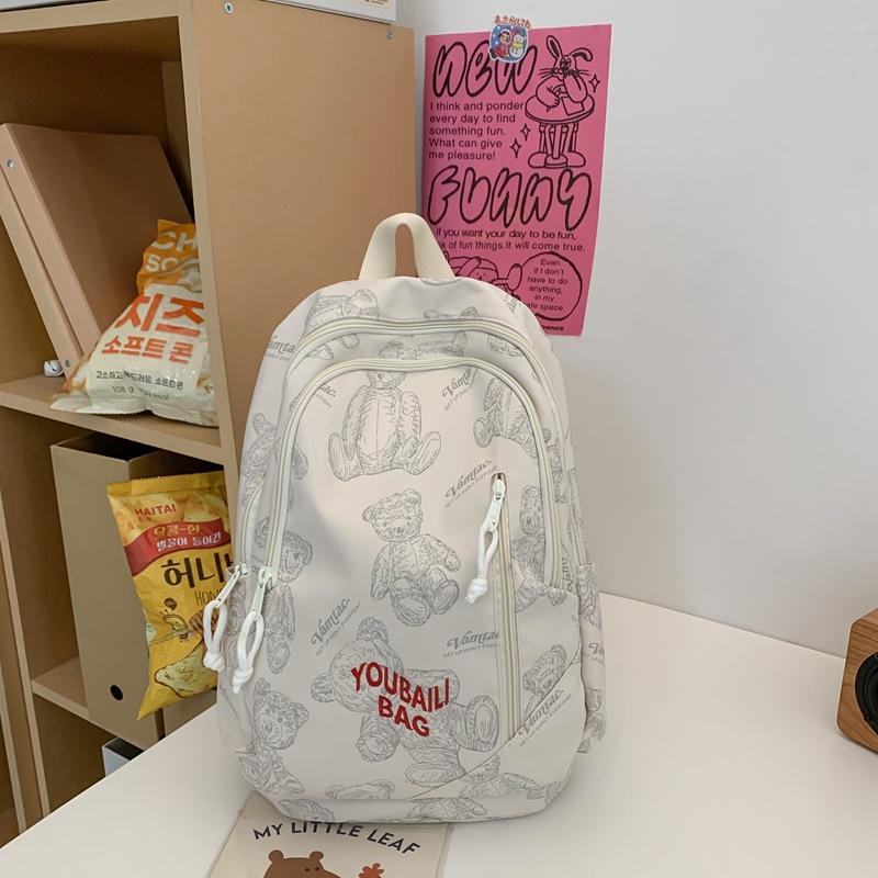 School Bag, Junior High School Outdoor Girls, High-value Printed Bear, College Student Backpack, New Backpack, Cute Backpack.