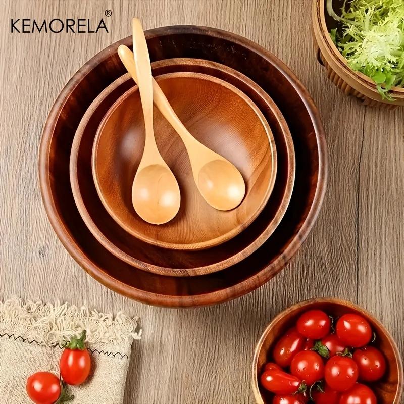 Cuenco de madera de Acacia para ensalada, cuenco de madera antiescaldado para niños, adecuado para decoración de helados de frutas y verduras, 1 Uds.