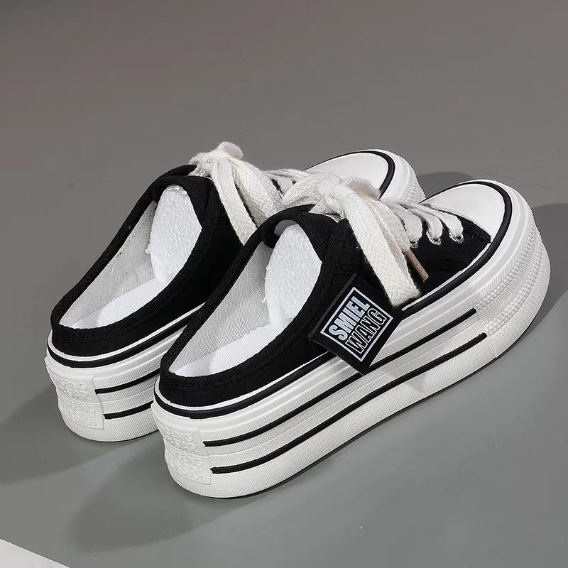 

Canvas semi-slippers women summer wear thick soles without heels lazy sandals women 35