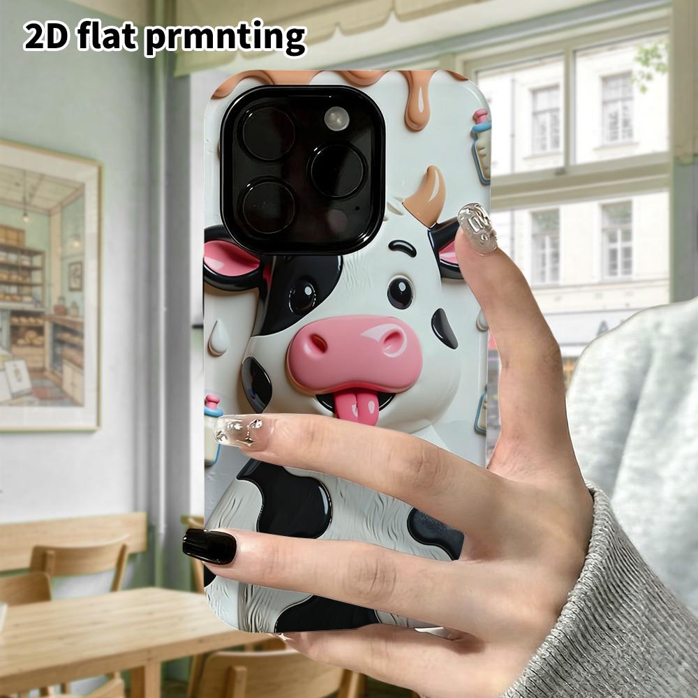Phone Case: 2D Flat Design Suitable for iPhone 18 17 16 15 14 13 Pro Film Protective Case, Couple Style, Cute Cow, Christmas and Halloween Gift