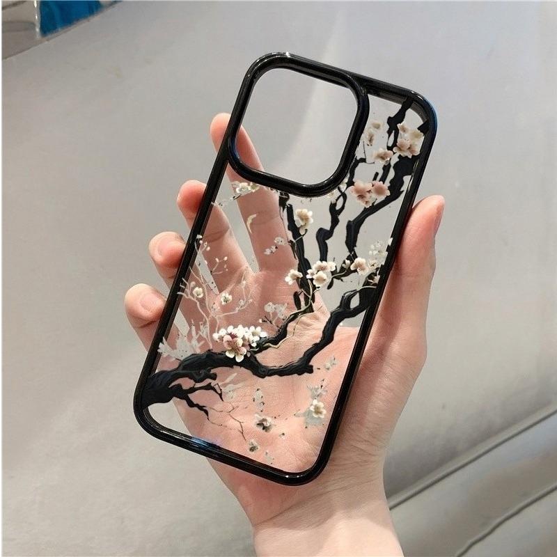 Plum Blossom Artistic Phone Case For IPhone 16 17 15 14 13 11 12 Pro Max 16E Air X XR XS 7 8 Plus TPU Shockproof Cover Funda