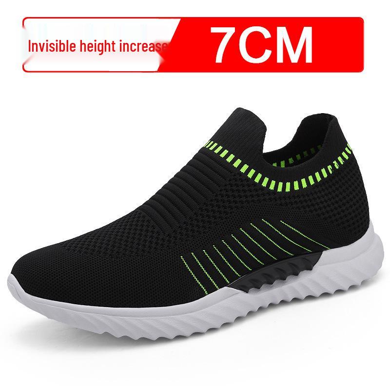 Men s Summer Flyknit 7cm Height-Increasing Invisible Breathable Mesh Sports Shoes, Casual White Sneakers. 40