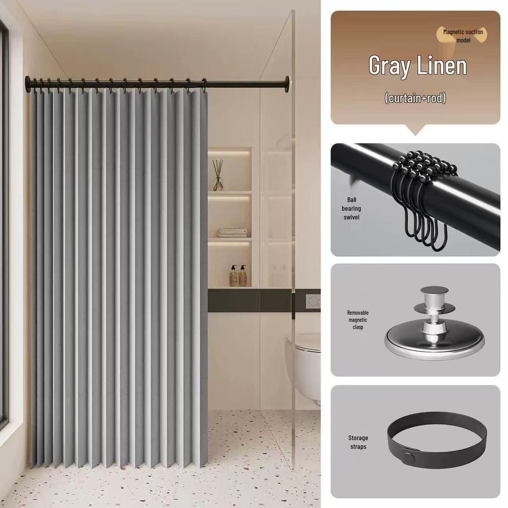 Foldable No-Drill Shower Curtain and Blackout Partition