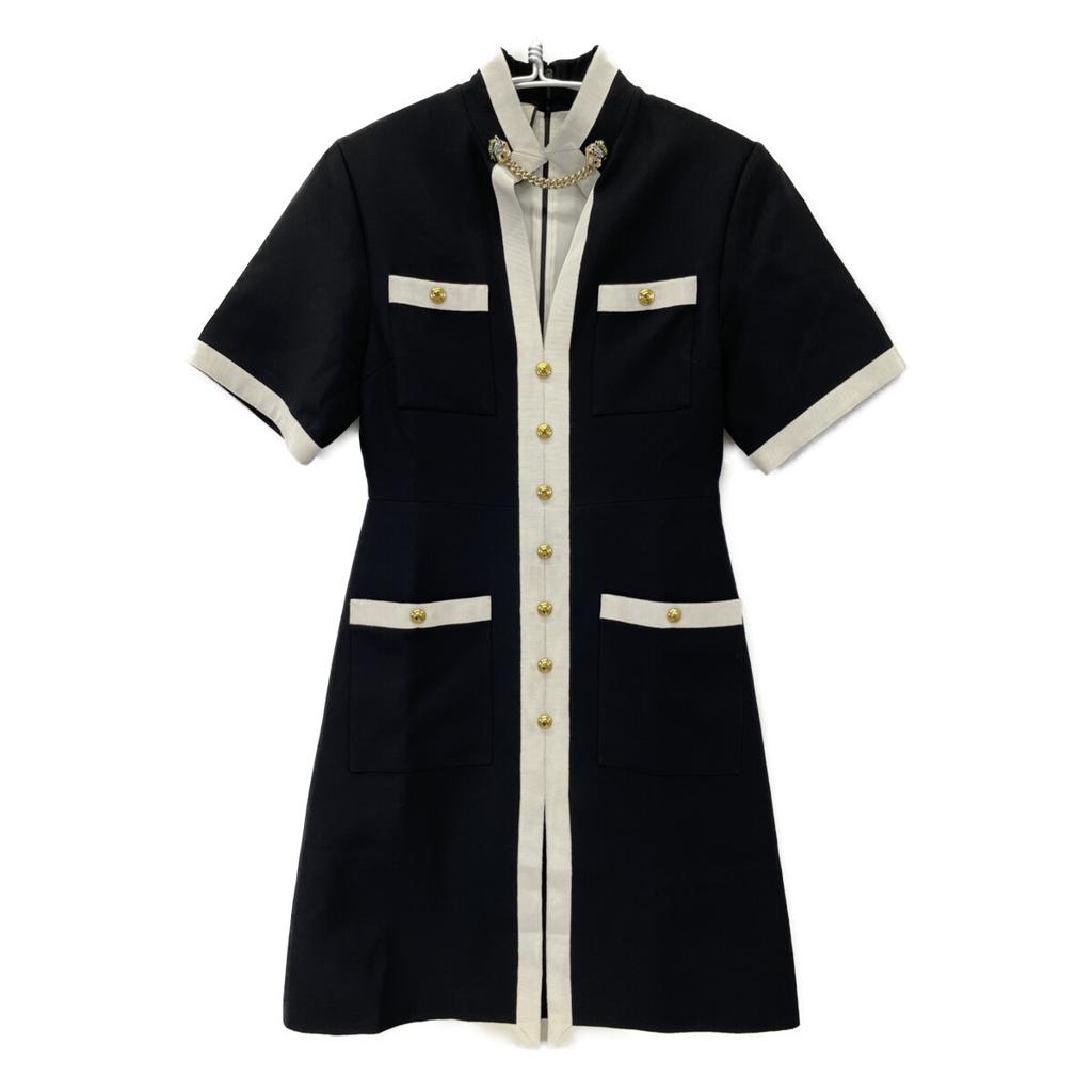 GUCCI 550372 18 Year Black Michele Period Tiger Head Chain Belt with Gold Buttons Short Sleeve Shirt Dress dress 38 blackUsed