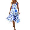 Women Sleeveless Casual Floral Print Dress Round Neck Irregular Hem Mid Length Summer Dress Lightweight Comfortable