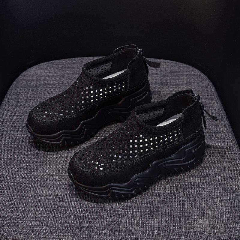 Breathable sandals women's summer 2025 new punching sandals casual fashion versatile inner height increase hollow hole women's shoes