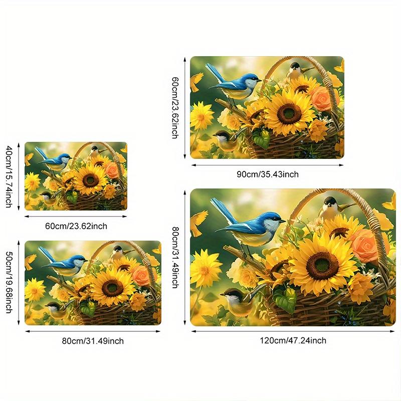 1Pcs Anti Fatigue Kitchen Rugs, Sunflower BirdPrint Waterproof Non-Slip Thick Cushioned Kitchen Mat Heavy Duty Comfort Standing Mat for Kitchen