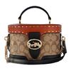 Georgie 20 Retro Rivet Color Matching Presbyopia Canvas and Refined Cow Leather Box Bag Shoulder Crossbody Bag Small Size Women's Red and Brown