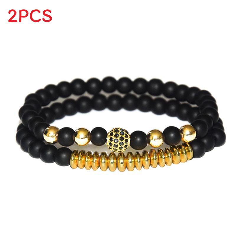 Elegant Copper Bead Bracelet With Micro Paved Zirconia Crown For Couples And Gift Giving