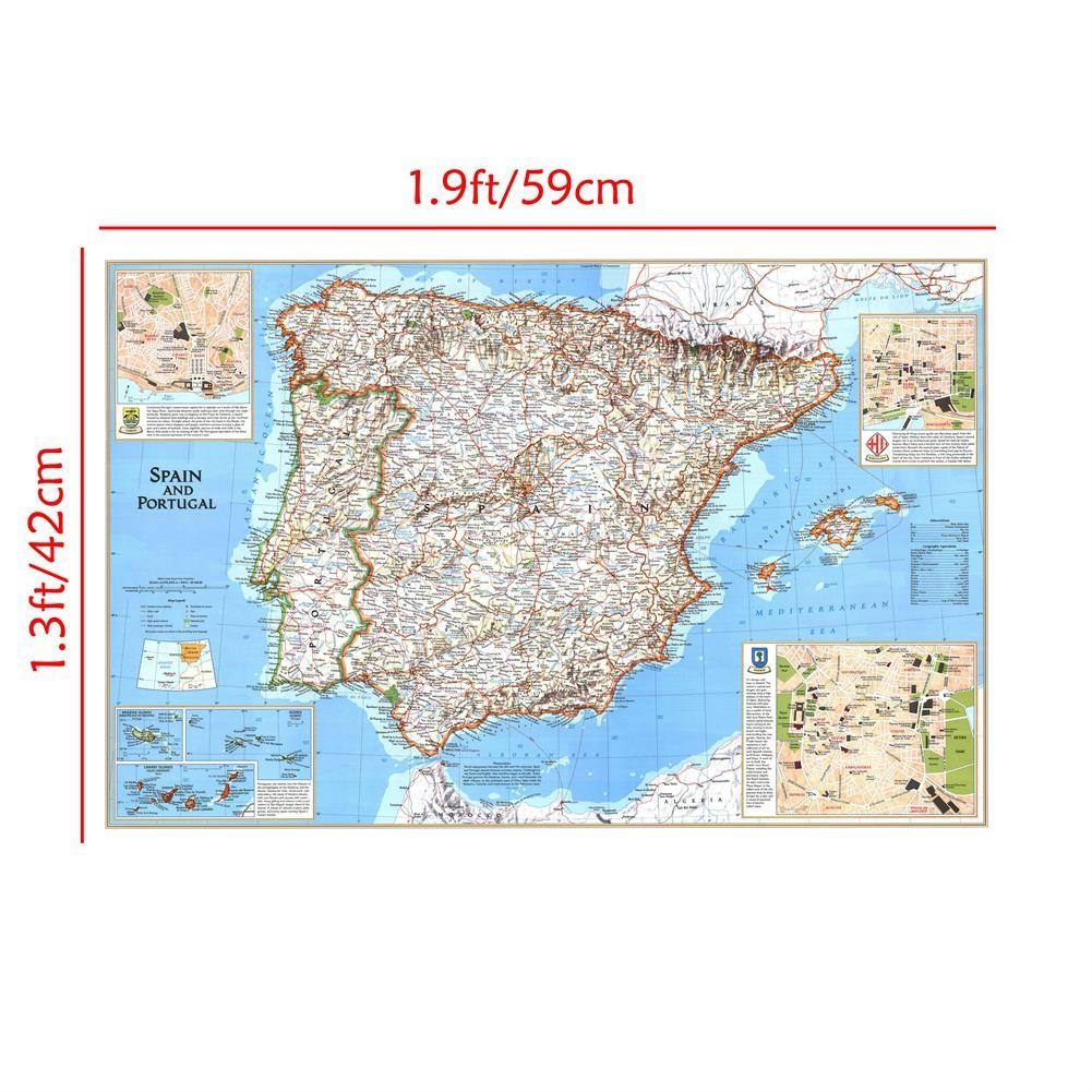 

National Geographic-Испания и Португалия (1998) Карта, Настенный плакат, Кабинет, Географический, Туристический/Образовательный инструмент, Декор комнаты 59*42cm