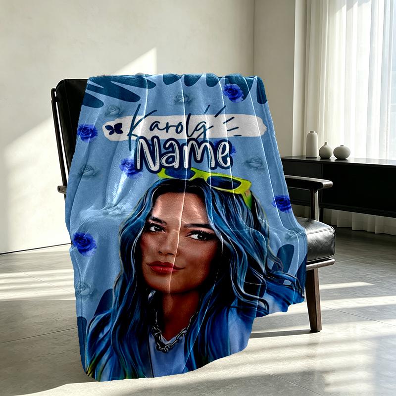Custom Name Personalized Karol G Print Blanket, Home Decor, Bedroom, Sofa, Camping, Couch, Gifts for Birthday Christmas