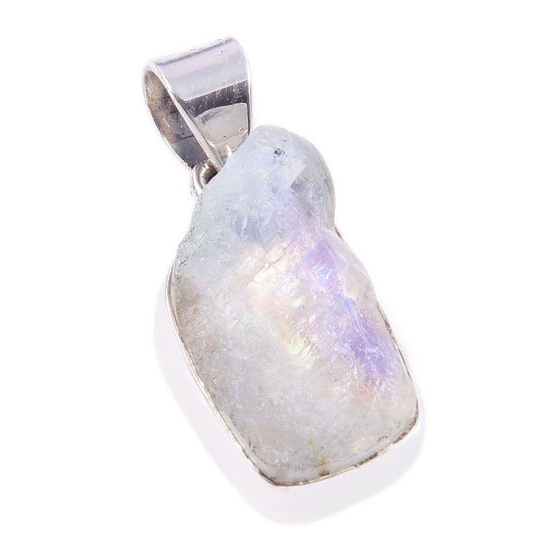 Natural Rainbow Moonstone Gemstone 925 Solid Sterling Silver Pendant 1.25'' p6g35