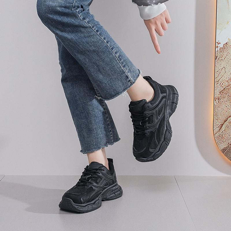 2025 Autumn New Ladies Dad Shoes Fashion Versatile Black Casual Sneakers Non-slip Breathable Running Shoes Zapatillas De Mujer