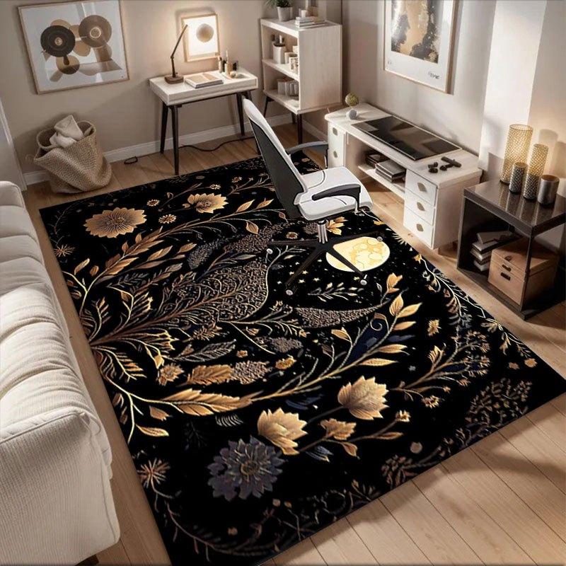 

Golden Floral Night Wall Art PrintOffice Mat Perfect for Home Decor Office Desk Chair Rugs Chair Carpet for office Polyester Chair Mat Gift 60cm by 90cm
