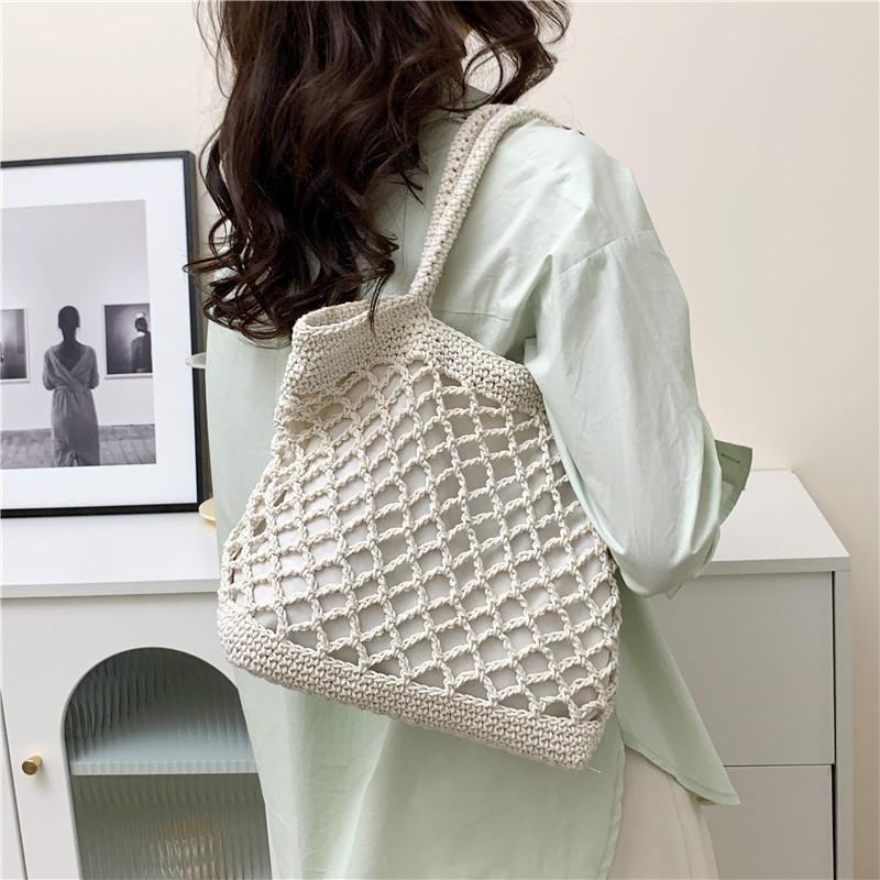 New Crochet Beach Handbag for Girls Summer Straw Rope Hollow Out Hand Woven Totes Bag Women Hollow Knitting Handbag