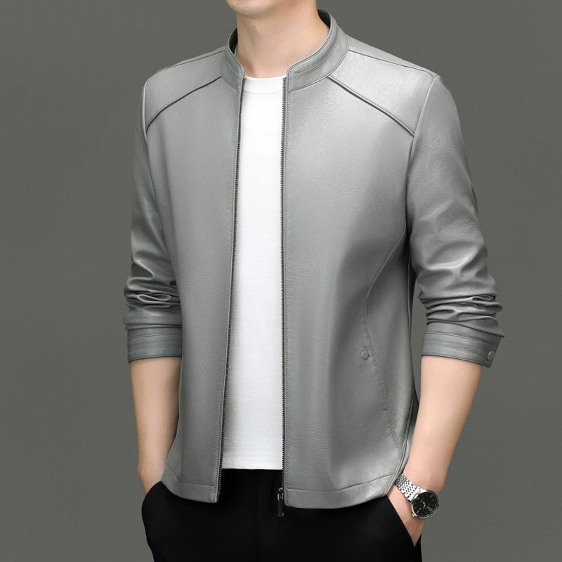 Men's Spring and Autumn Leather Jackets New Men's Stand Collar Casual Leather Jackets