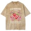 Strawberry Fruit Print Women's Wash T-Shirt Loose Oversized Cotton Comfortable Top Short Sleeve Basic Cute Tees
