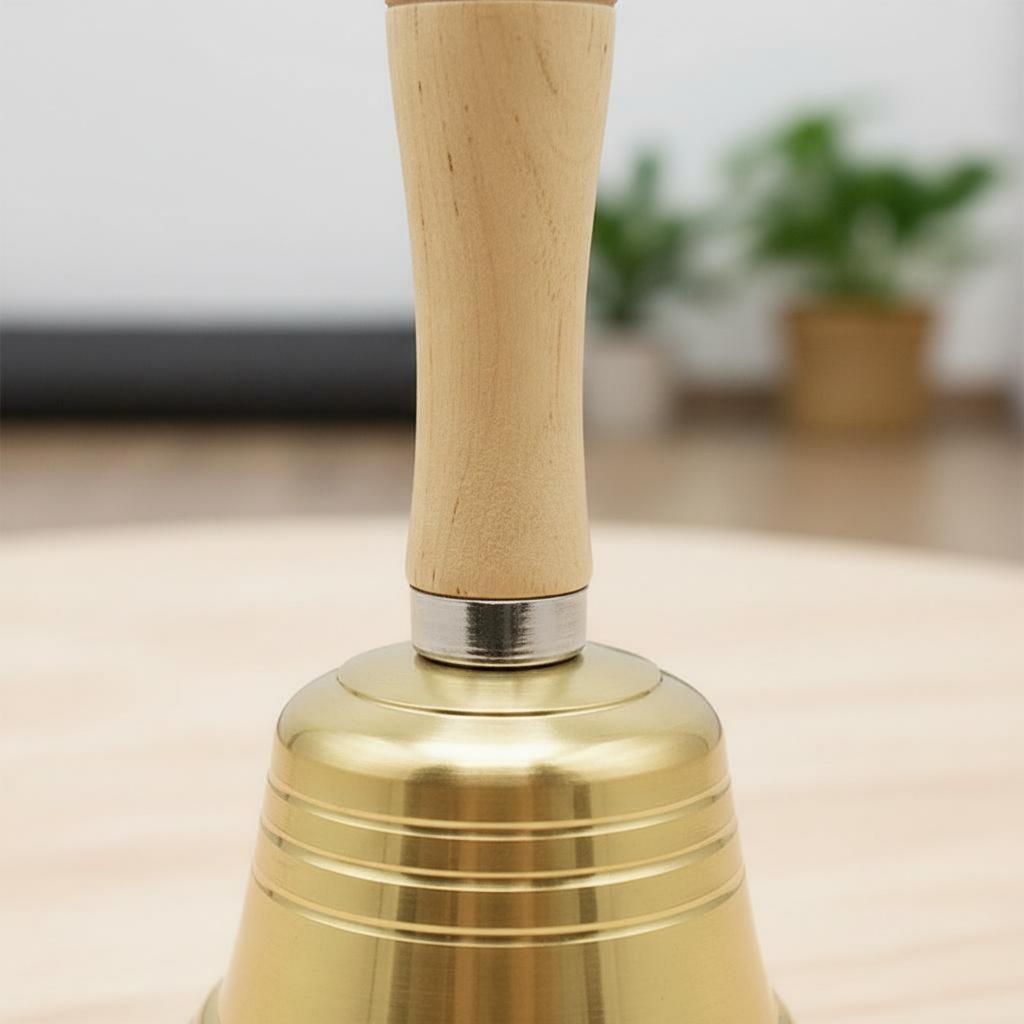 Wooden Handle Bell Polished Finish Brass Hand Bell Music Accessory Sturdy Cue Tool Easy to Clean for Classroom