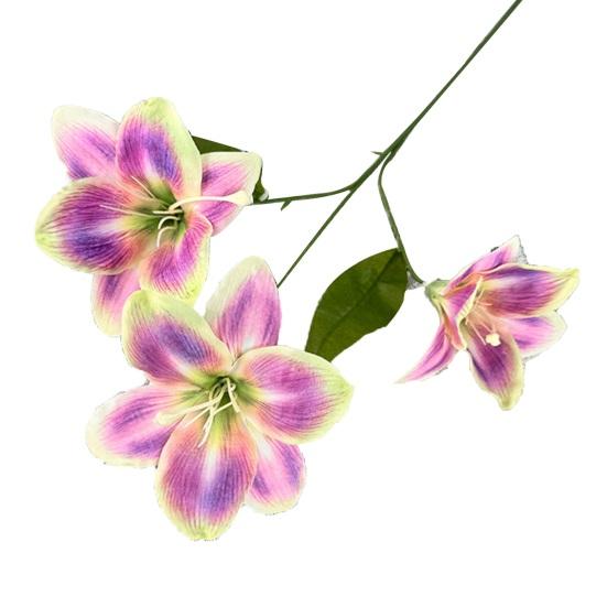 Yousheng Artificial Lily Flower 3 Heads Full Bloom Faux Lily Branch with Leaves Real Touch Fake Lilium Flower for DIY Wedding Bouquet Floral