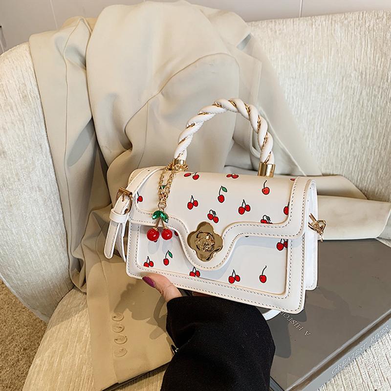 Bolso Cuadrado Cereza para Mujer Cuero PU Cereza Dulce Bolso Bandolera Correa Ajustable Sling Señoras Bolsos de Mano Pequeños para Exterior