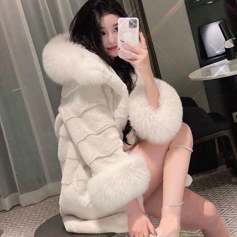 Winter New Light Imitation Fox Fur Thickened Coat Women's Medium and Long Gold Coat Cotton Coat
