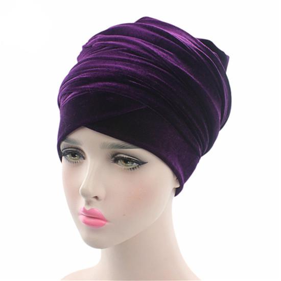 Multi Usage Velvet Turban Head Wrap Scarf Extra Long Tube Head Scarf Tie Pleated Velvet Turban