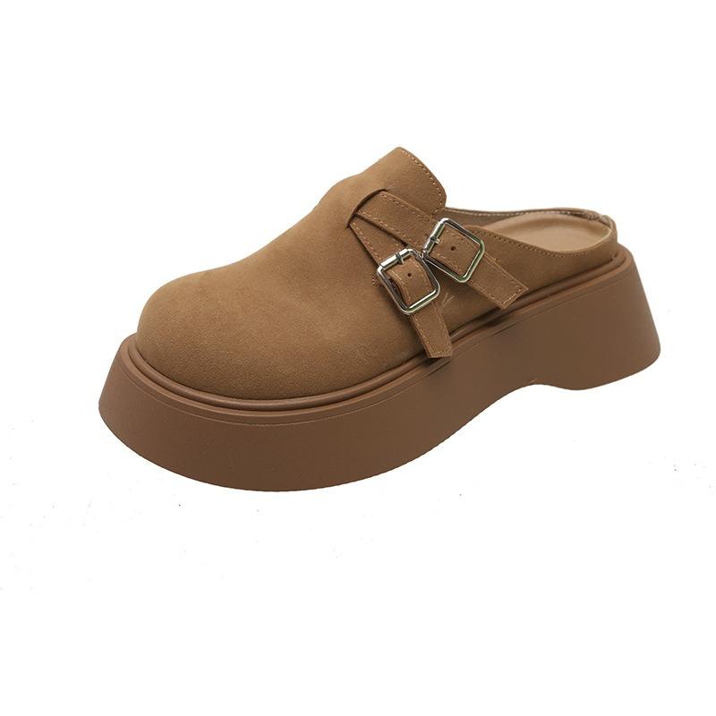 Fashion and lightweight brown retro thick-soled women's new spring outer wear one pedal bag head and half slippers