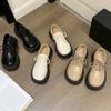Kleine Lederschuhe Damen  Neuer Einzelschuh Plateau Muffin Schleife Runde Spitze Mode Mary Jane Schuhe Damenschuhe