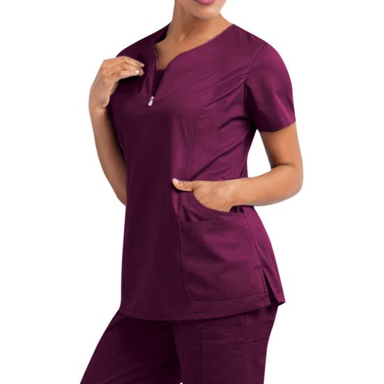 Nurse Top V-Neck Pockets Soft Short Sleeve Anti-Wrinkle Loose Doctor Uniform Workwear
