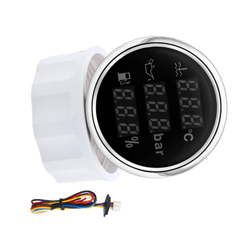 52mm 12V24V 0-120 C Car 3 IN 1 Gauge Water Temperature +Oil Pressure +Voltmeter with Alarm Red LED Digital Water Temp Gauge