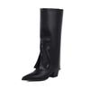 Fashion Women Fold Knee High Boots Luxury Brand Designer High Heels Boot Chunky Heel Pointed Toe Chic Shoes Winter Fashion Soft Warm 41