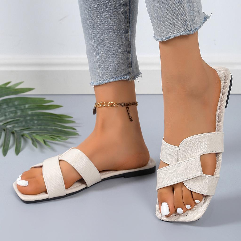 New fashion slippers women's summer outer wear square head versatile large size one word with sandals