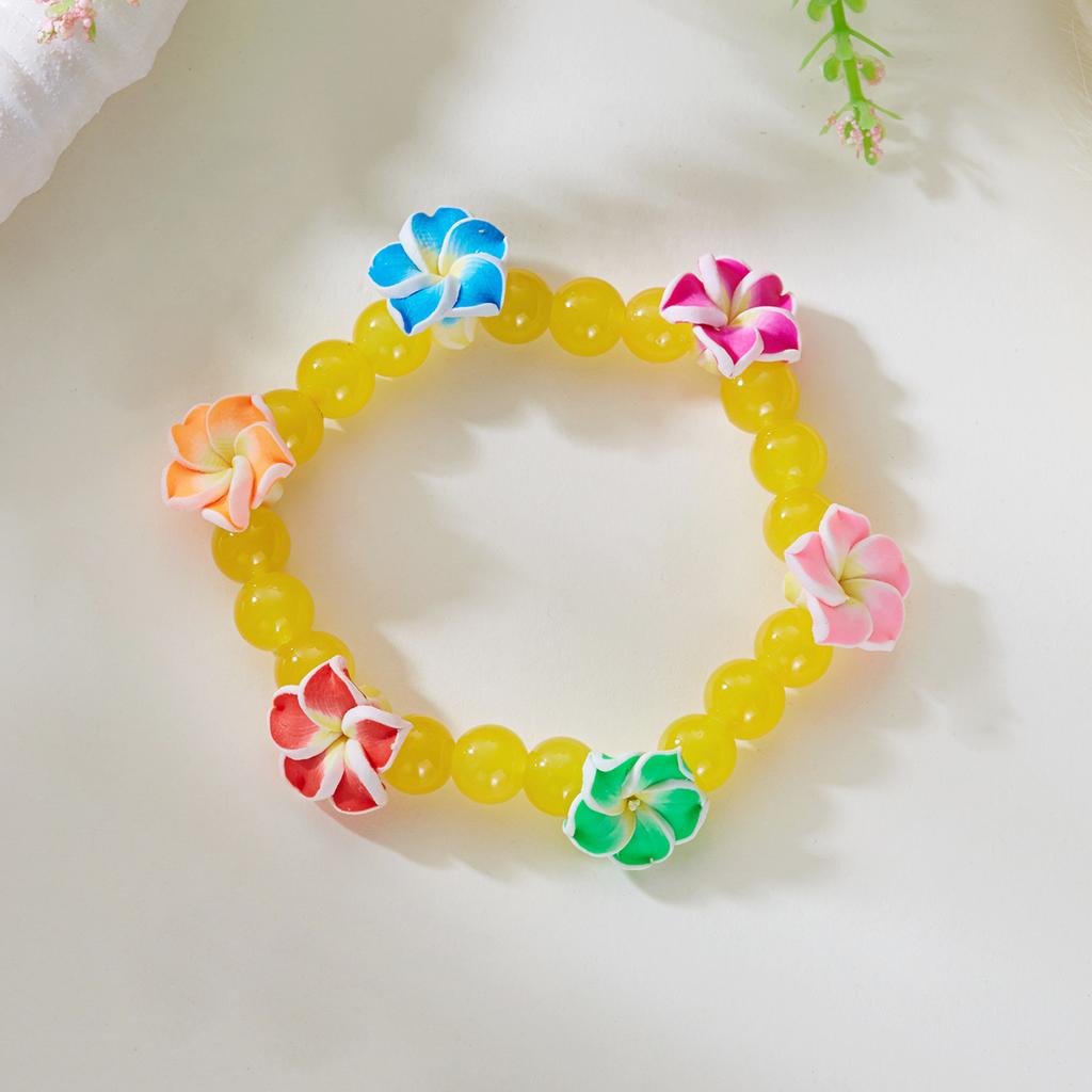 Bohemian Polymer Clay Flower Glass Beads Bracelet for Women Dopamine Plumeria Frangipani  Chain Summer Beach Party Jewelry Gift