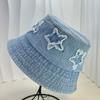 New pentagram patch gradual change denim bucket hat lady sweet retro street versatile bucket hat casual