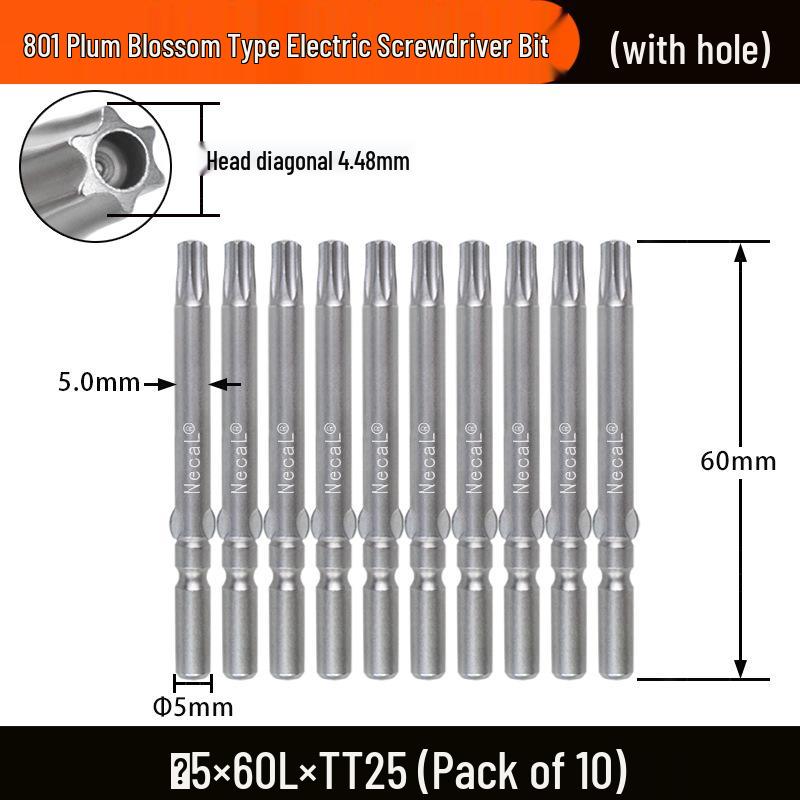 Nigao S2 Torx Electric Screwdriver Bit, 801 with Hole, 5mm Round Shank