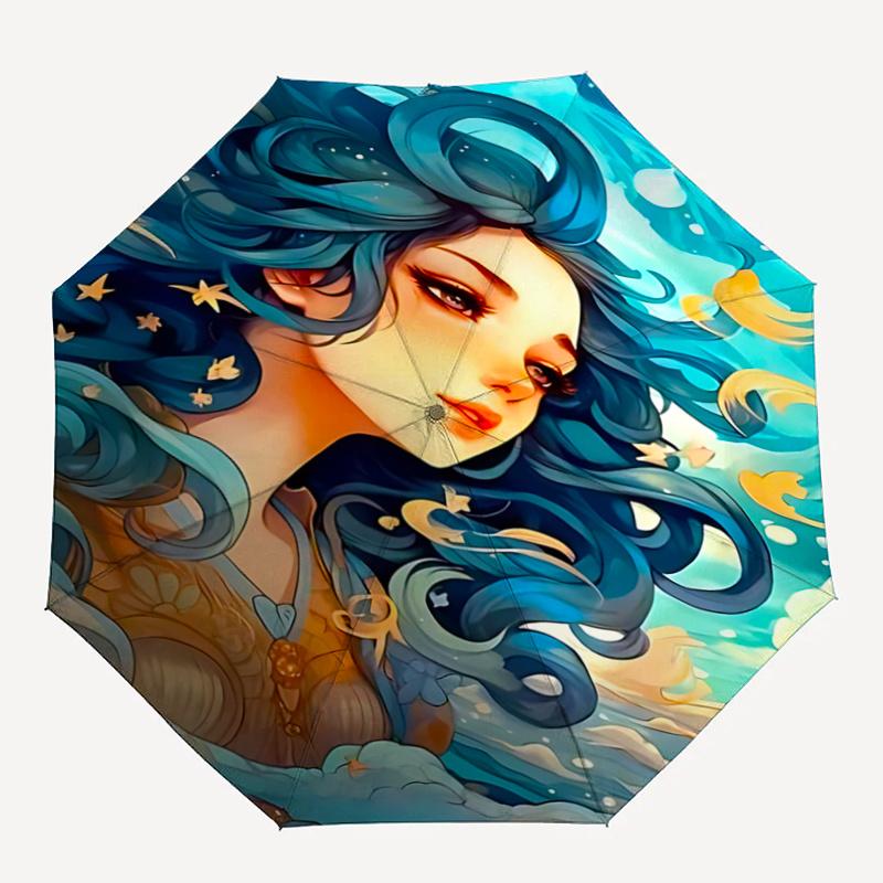 1pc Starry Sky Fantasy Umbrella Automatic Opening/Closing, Foldable Design, Outdoor Use, Festival Gift for Fans & Travelers.R002