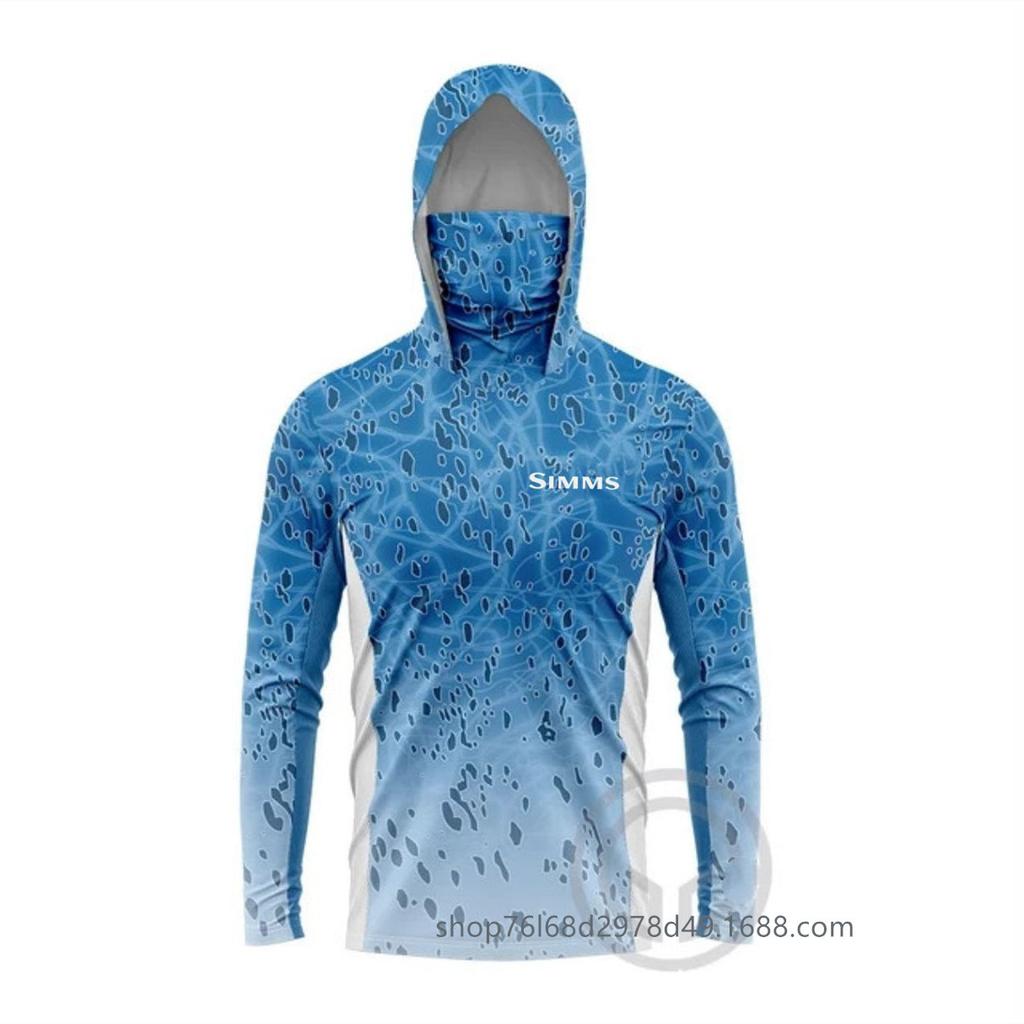 SIMMS Mimetico Tuta da Pesca Uomo Luya Tuta Parasole Estiva Felpa con Cappuccio a Manica Lunga Indossare Maschera Asciugatura Rapida Traspirante