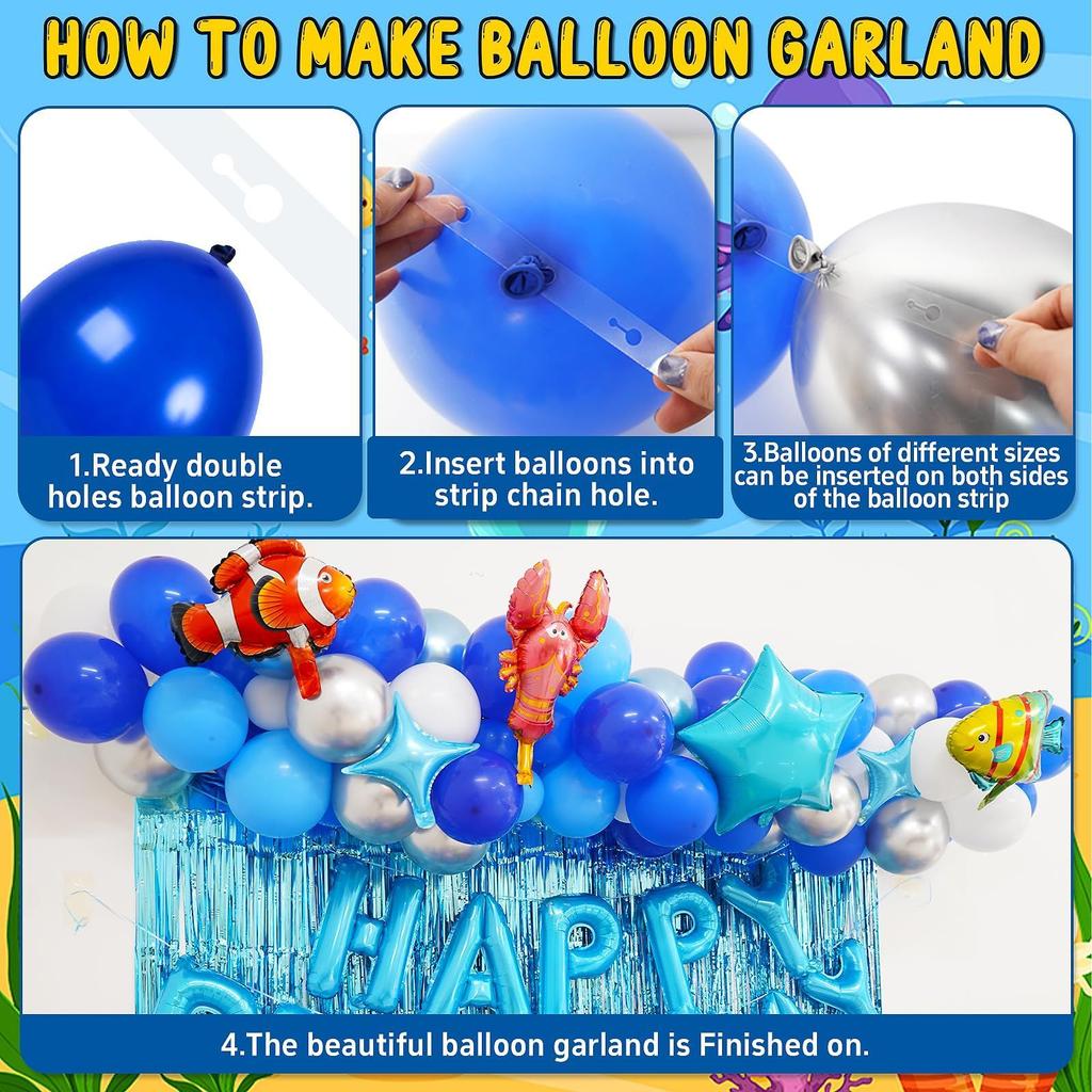 Shark Ocean Theme Foil Balloon Set Kids Birthday Party Decor Kit